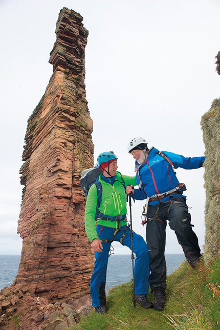 Sir Chris Bonington - Sir Chris Bonington and Leo Houlding in front of The Old Man of Hoy, Orkney Islands