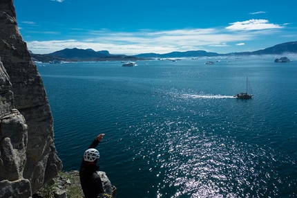 Greenland, Baffin Island - Sailing boat drop off... You basically just step off the boat and start climbing. It's magical! With Nicolas Favresse, Olivier Favresse, Ben Ditto and Sean Villanueva.