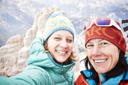 Ines Papert, Drei Zinnen, Dolomites - Lisi Steurer and Ines Papert after the first one-day ascent of Ohne Rauch stirbst du auch (8a, 500m), Cima Grande, Tre Cime di Lavaredo, Dolomites