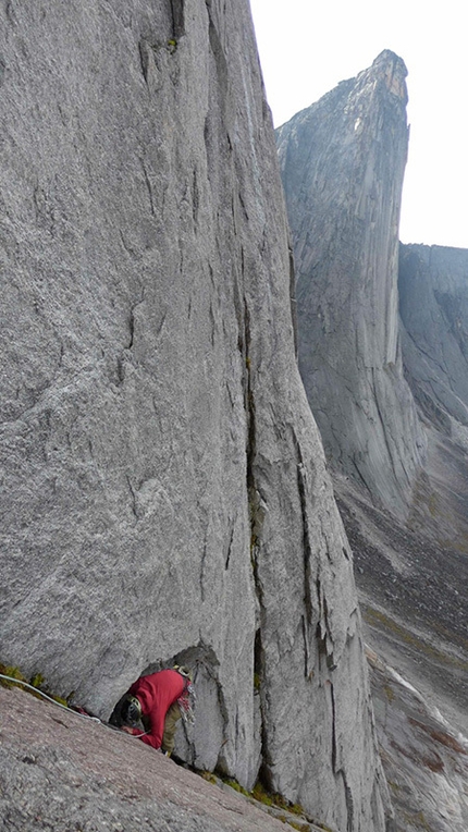 Bilibino, Russia, Chris Warner, Chris Fitzgerald - Bilibino big walls: 3rd pitch of our unfinished route on Komandnaya Peak with The General in the background.