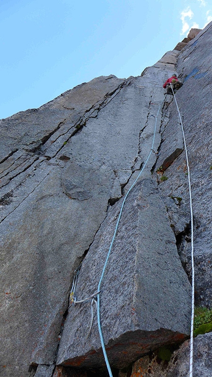 Bilibino, Russia, Chris Warner, Chris Fitzgerald - Basil Brush on The General. Heading up into the orange corners we decided to move left into a series of crack systems that kept us on the nose of the wall. The rock was on the most part very solid and we didn’t hear a single rock fall the whole trip.