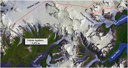 Volcan Aguilera, Hielo Sur, Patagonia - Volcan Aguilera: the route across the South Patagonian Icefield taken by the Uncharted expedition comprised of Camilo Rada, Natalia Martinez, Ines Dusaillant, Viviana Callahan and Evan Miles