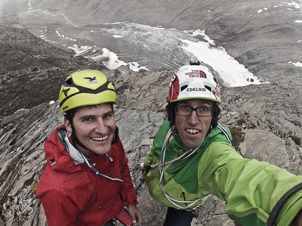 Kristallwand, Kirchkogel - Hansjörg Auer during the first ascent of The Music of Hope (7a, A1, 500m), first climbed on 09/09/2014 together with Gerri Fiegl on Kristallwand, Kirchkogel, Austria.