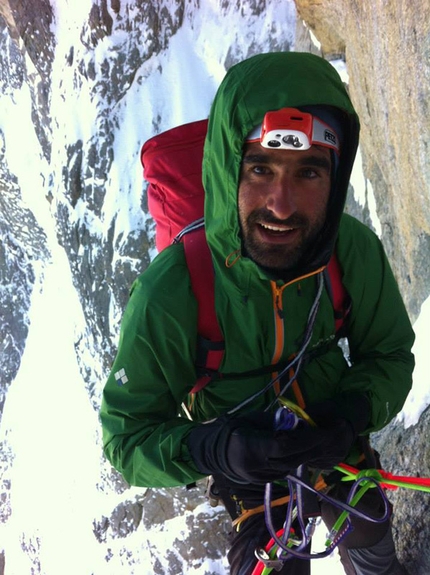 Grandes Jorasses, Corrado Pesce, Martin Elias - Corrado Pesce and Martin Elias during their repeat of Directe de l'Amitié, Grandes Jorasses, Mont Blanc, 26-27/09/2014