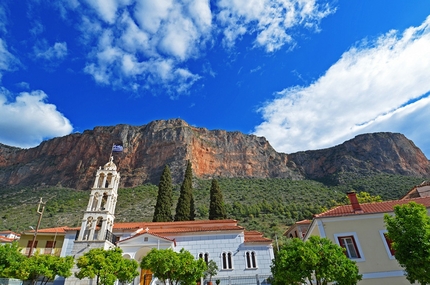 Leonidio and the crag Hot Rock in Greece