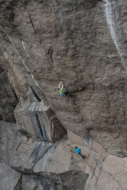 Profilveggen, Norway - Crister Jansson and Erik Massih making the first ascent of Ronny Medelsvensson, Profile wall, Jossingfjord, Norway