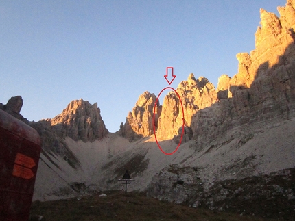 Val Montanaia, Dolomiti - Durante l'apertura di Solo mostri al Perugini (175m, VI+, Roberto Conti, Stefano Manesta, Gabriele Tonelli 28/09/2014), Val Montanaia, Dolomiti Friulane