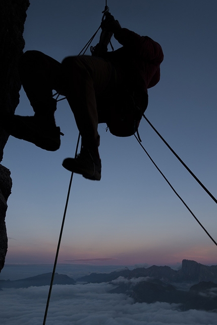 Colonne d'Ercole, Civetta, Dolomiti - Alex Walpoth e Martin Dejori durante la prima ripetizione di Colonne d'Ercole, Civetta,  Dolomiti