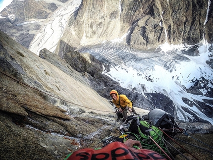 Shark's Tooth, Greenland, Matteo Della Bordella, Silvan Schüpbach, Christian Ledergerber - Silvan Schüpbach climbing the final pitches.