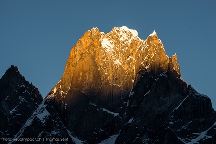 Kishtwar, Himalaya, Stephan Siegrist, Andreas Abegglen, Thomas Senf - Kishtwar Shivling 5935m Kishtwar, Kashmir, Himalaya, India. The main summit was reached in 1983 by Stephen Venables and Dick Renshaw, while the second ascent via a new route to the East summit 5895m by Stephan Siegrist, Andreas Abegglen and Thomas Senf on 1 October 2014.