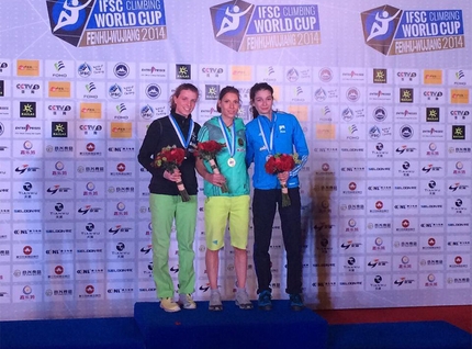 Lead World Cup 2014 - Women's podium at Wujiang in Cina: Anak Verhoeven, Mina Markovic and Hélène Janicot