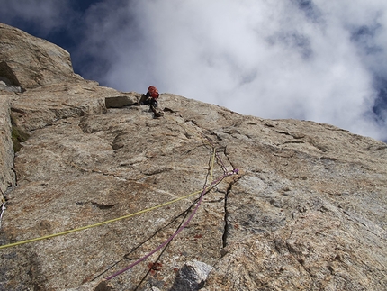 Miyar valley, Himachal Pradesh, India - Gediminas Simutis climbing fine granite low on Lotus tower.