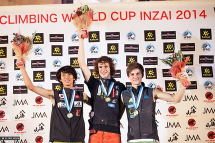 Coppa del Mondo Lead 2014 - Podio maschile a Inzai: Sachi Amma, Adam Ondra e Domen Škofic