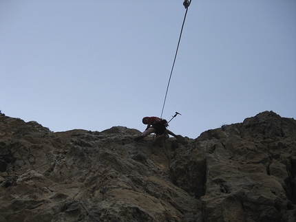 Monte Gallo, Sicily - Robert Jasper and Jörn Heller during the first ascent of Last Minute (7c/c+, 200m), Monte Gallo, Sicily