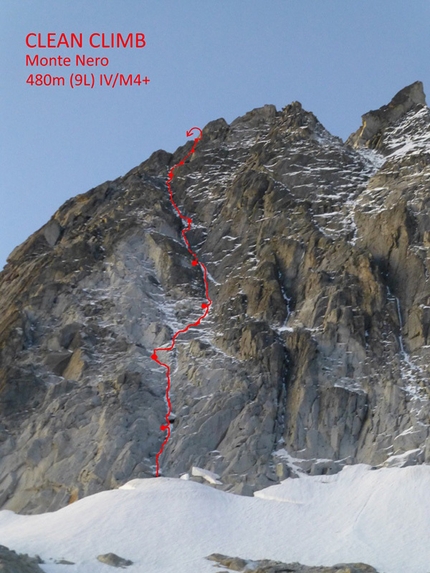 Monte Nero, Presanella - Durante l'apertura di Clean Climb (480m, IV/M4+, Giovanni Ghezzi, Demis Lorenzi, 02/11/2014), Monte Nero, Presanella