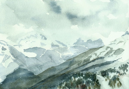 Visioni - Val di Fassa, Dolomiti. Acquerello 18 x 26