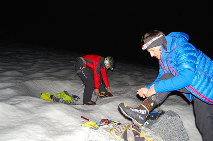 Couloir Martina, Monte Bianco di Presanella,  Jacopo Pellizzari, Paolo Baroldi, Francesco Salvaterra - Couloir Martina:  operazione ramponaggio