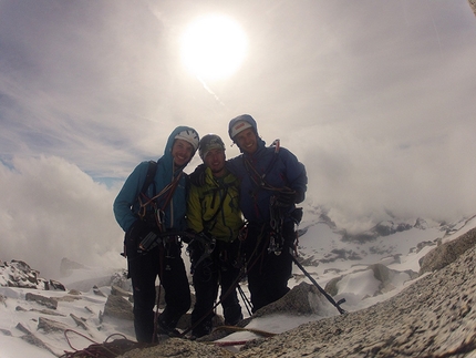 Couloir Martina, Monte Bianco di Presanella,  Jacopo Pellizzari, Paolo Baroldi, Francesco Salvaterra - Couloir Martina:  Jacopo Pellizzari, Paolo Baroldi e Francesco Salvaterra in vetta.