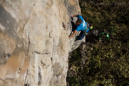 Tarzan Wall, Sanzan - Marco Savio climbing an 8a+, Tarzan Wall, Sanzan