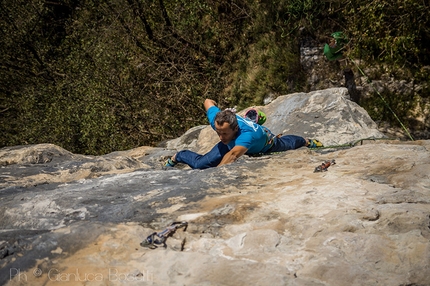 Tarzan Wall, Sanzan - Marco Savio climbing an 8a+, Tarzan Wall, Sanzan