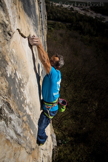 Tarzan Wall, Sanzan - Marco Savio climbing an 8a+, Tarzan Wall, Sanzan