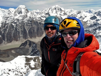 Chugimago (Chukyima Go), Nepal - Domen Kastelic, Sam Hennessey - Sam Hennessey and Domen Kastelic on the summit of Chugimago (Chukyima Go), Nepal