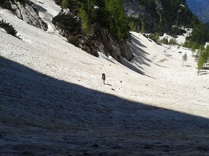 Monte Robon, Alpi Giulie, Andrea Polo, Gabriele Gorobey - Liberi di scegliere, Monte Robon: gli ultimi pendii innevati prima dell'attacco della via