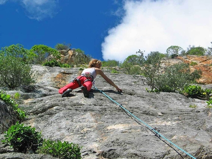 Climbing in Sardinia - Martina Cufar climbing at the central sector of  Chinatown