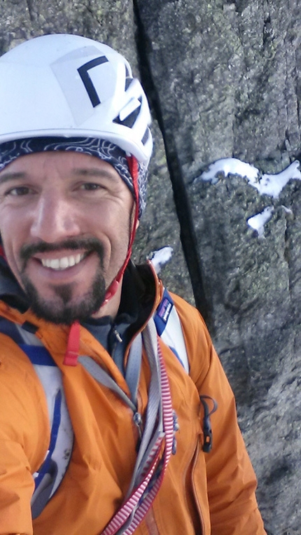 Cima Denti della Vecchia, Val Gerola - Cristian Candiotto durante l'apertura di Anitaice (M5, 140m), Cima Denti della Vecchia in Val Gerola