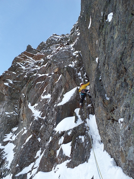 Wasserkopf, Vedrette di Ries, Simon Gietl, Vittorio Messini - Simon Gietl e Vittorio Messini durante la prima salita di Hakuna Matata (V, M6 650m), Wasserkopf (3135m), Vedrette di Ries, Alpi dei Tauri.