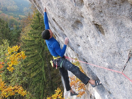 Toni Lamprecht - Toni Lamprecht making the first ascnent of Black Flag 8c+/9a, Rockywand, Kochel, Germany