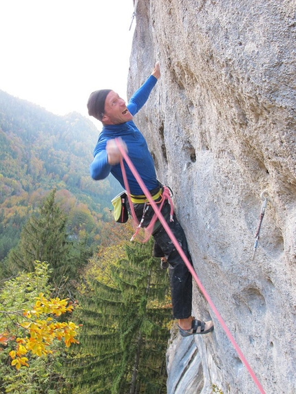 Toni Lamprecht - Toni Lamprecht making the first ascnent of Black Flag 8c+/9a, Rockywand, Kochel, Germany