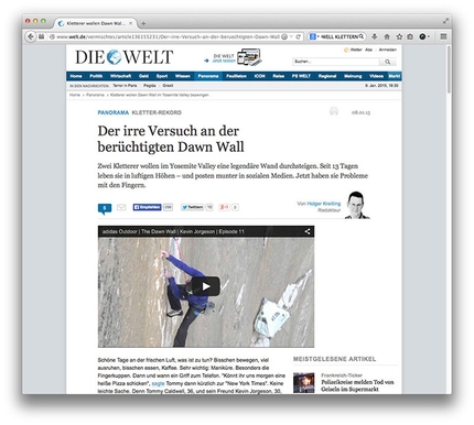 Tommy Caldwell, Kevin Jorgeson, El Capitan - News coverage of Tommy Caldwell and Kevin Jorgeson during their Dawn Wall push, El Capitan, Yosemite