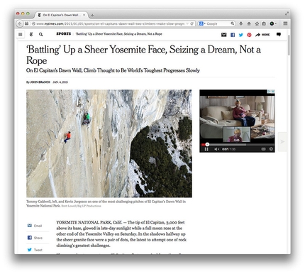 Tommy Caldwell, Kevin Jorgeson, El Capitan - News coverage of Tommy Caldwell and Kevin Jorgeson during their Dawn Wall push, El Capitan, Yosemite