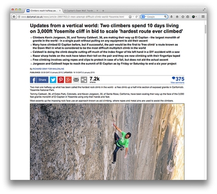 Tommy Caldwell, Kevin Jorgeson, El Capitan - News coverage of Tommy Caldwell and Kevin Jorgeson during their Dawn Wall push, El Capitan, Yosemite