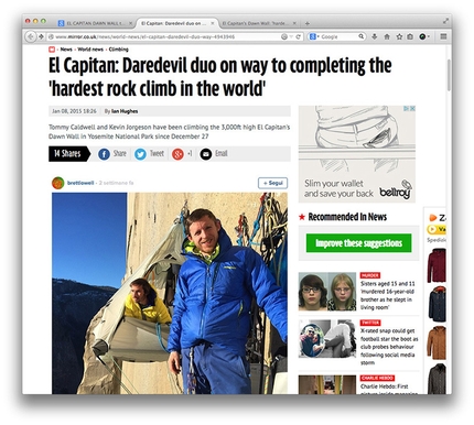 Tommy Caldwell, Kevin Jorgeson, El Capitan - News coverage of Tommy Caldwell and Kevin Jorgeson during their Dawn Wall push, El Capitan, Yosemite