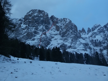 Mulaz, Pale di San Martino, Dolomiti, Giovanni Zaccaria, Francesco Chitarin - Tracciato canalone ovest, Mulaz, Pale di San Martino, Dolomiti