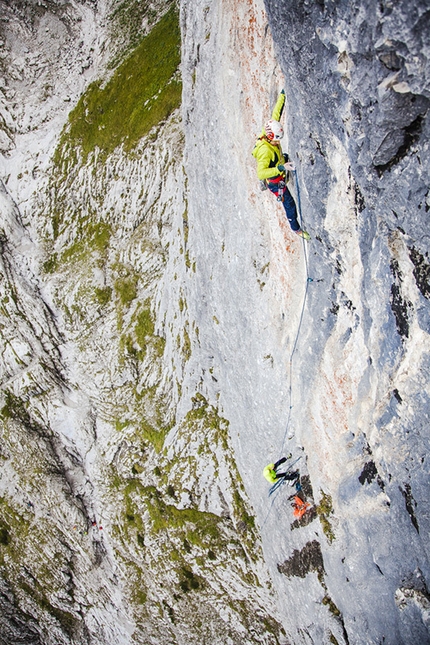 Jacopo Larcher - South Tyrolean climber Jacopo Larcher on Des Kaisers neue Kleider, Wilder Kaiser, with Barbara Zangerl