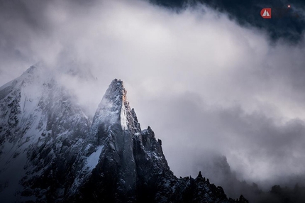 Swatch Freeride World Tour 2015 by The North Face - Aiguille du Dru and Aiguille Verte in the background, Mont Blanc massif