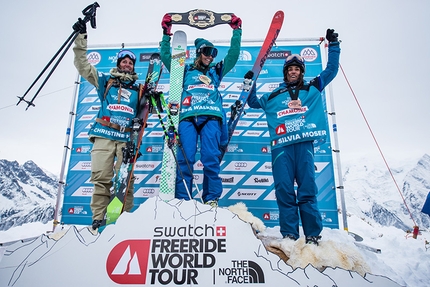 Swatch Freeride World Tour by The North Face - Podium of Ski Women in FWT15 Chamonix Mont-Blanc: Hargin Christine, Eva Walkner, Silvia Moser