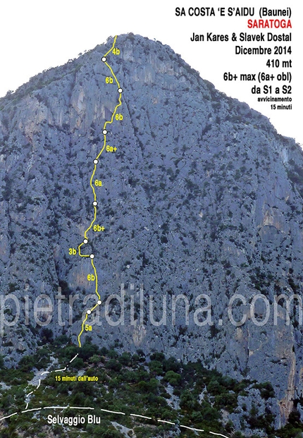 Climbing in Sardinia - Saratoga (6b+, 410m, Slavek Dostal, Jan Kareš, 12/2014) Sa Costa ‘e s’Aidu, Baunei, Sardegna
