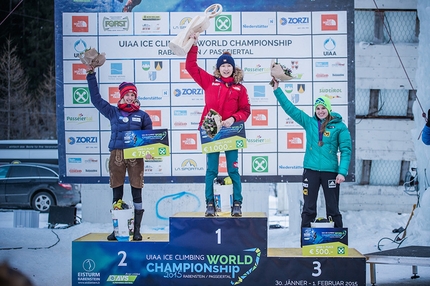 Ice Climbing World Championship 2015 - Women's podium of the Ice Climbing World Championship 2015: 2. Angelika Rainer 1. WoonSeon Shin 3. Petra Klinger