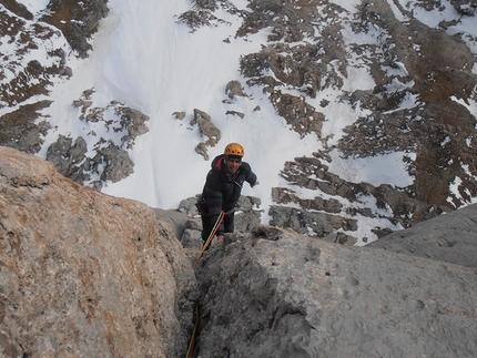 40 anni per il Falier, Marmolada, prima invernale per Ruggero Zardini e Alessandro Rudatis - Ruggero Zardini e Alessandro Rudatis nel corso della prima invernale sulla via 40 anni per il Falier (Marmolada, Dolomiti)