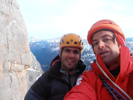 40 anni per il Falier, Marmolada, prima invernale per Ruggero Zardini e Alessandro Rudatis - Ruggero Zardini e Alessandro Rudatis nel corso della prima invernale sulla via 40 anni per il Falier (Marmolada, Dolomiti)