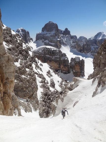 Cima Brenta, Dolomiti, Alessandro Beber, Marco Maganzini - Alessandro Beber and Marco Maganzini during the descent of the South Face of Cima Brenta, Dolomites, spring 2014