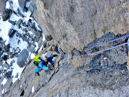 Tour Ronde, Mont Blanc - Night Fever, West Face Tour Ronde: Matt Helliker seconding pitch 3, M7