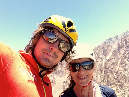 Los Arenales, Argentina - Climbing at Los Arenales in Argentina: happy team on Top of Charles Webis