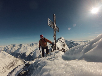 Tom Ballard, Matterhorn, Starlight and Storm - Tom Ballard on the summit of the Matterhorn on 10/02/2014 after having climbed the Schmidt route in 2 hours and 59 minutes.