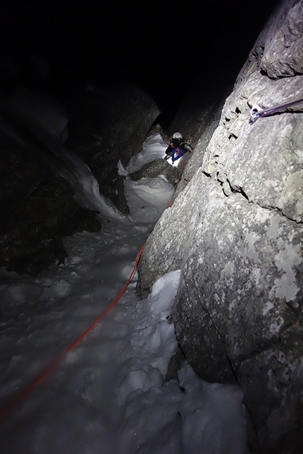 Schneefernerkopf, Michael Wohlleben, Joachim Feger - Michael Wohlleben and Joachim Feger making the first ascent of Optimist (1300m, M6,) Schneefernerkopf, Wetterstein