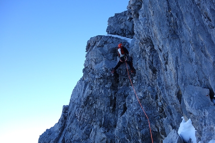 Schneefernerkopf, Michael Wohlleben, Joachim Feger - Michael Wohlleben e Joachim Feger durante la prima salita di Optimist (1300m, M6,) Schneefernerkopf, Wetterstein